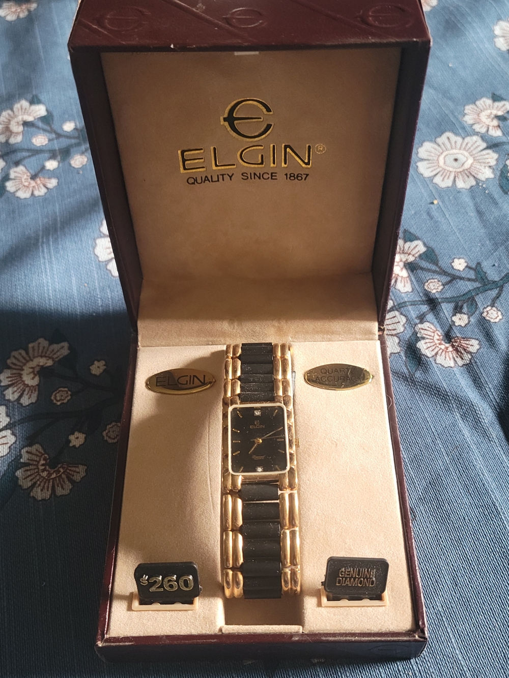 Elgin Men's Gold and Black Bracelet Watch